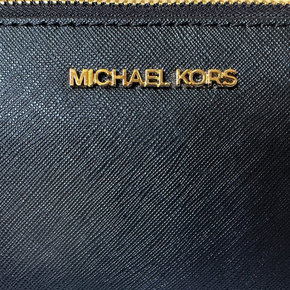 Michael Kors Jet Set Travel Large Three Quarter Zip Leather Wallet Black - Picture 7 of 9